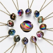 Jiaroswwei Women Luminous Double-sided Universe Pendant Retro Chain Necklace Jewelry Gift